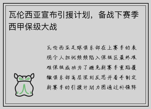 瓦伦西亚宣布引援计划，备战下赛季西甲保级大战